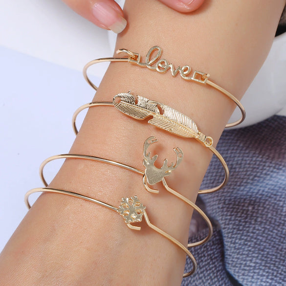 Alloy Simple Geometric Leaf Arrow Women's Bracelet With Diamond Inlaid Artificial And Semiprecious Stones