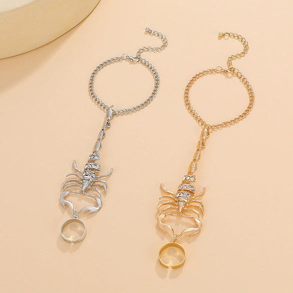 Alloy Single Finger Bracelet Retro Trendy Electroplated With Animal Zodiac Scorpion Microinlaid Unisex