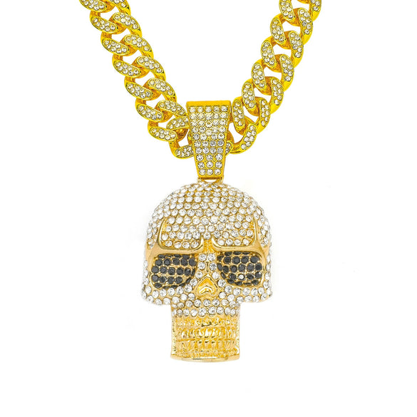Alloy Skull Pendant Necklace With Diamond Hiphop Style