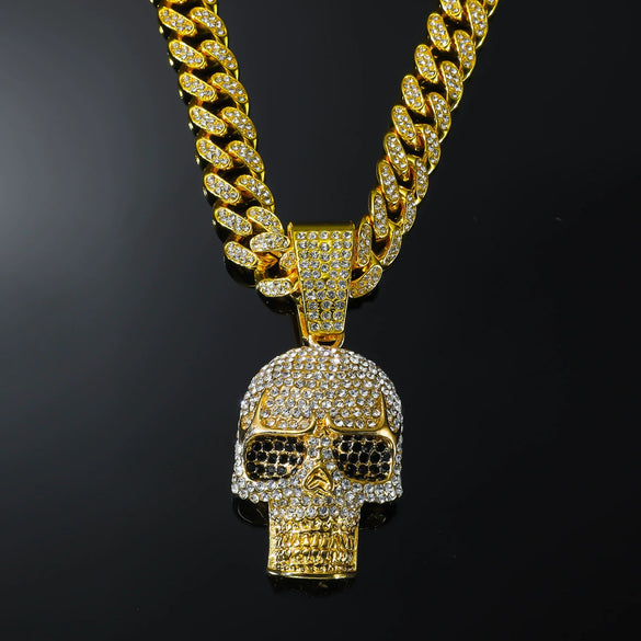 Alloy Skull Pendant Necklace With Diamond Hiphop Style