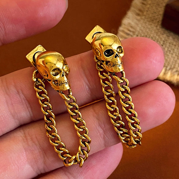 Alloy Skull Stud Earrings With 14K Gold Ear Needles Electroplated Retro Cold Style For Women