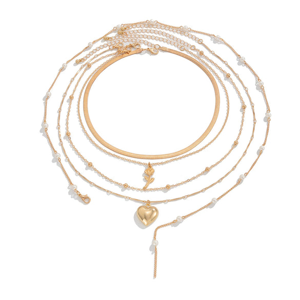 Alloy Snake Bone Chain Clavicle Necklace With Heart Shape And Flower Pattern Electroplating Processing