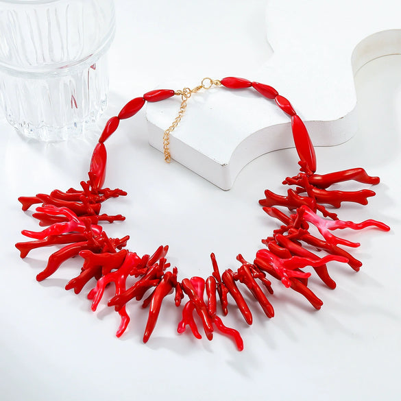 Alloy Snake Bone Chain Coral Shape Necklace With Geometric Pattern Electroplated For Women Bohemian Style