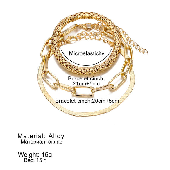Alloy Snake Bone Chain Multilayer Bracelet Geometric Retro Style Electroplated For Women