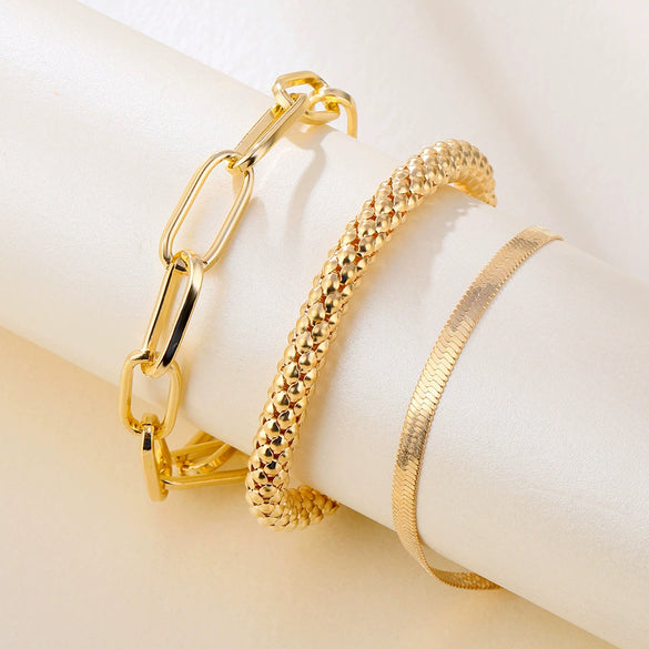 Alloy Snake Bone Chain Multilayer Bracelet Geometric Retro Style Electroplated For Women