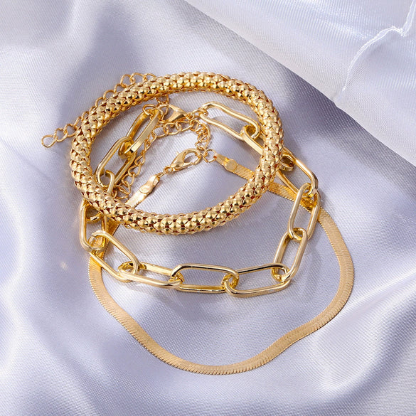 Alloy Snake Bone Chain Multilayer Bracelet Geometric Retro Style Electroplated For Women