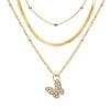 Alloy Snake Bone Chain With Retro Diamond Butterfly Pendant And Mixed Gem Inlay