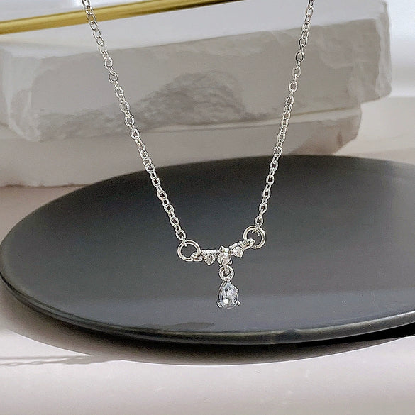 Alloy Snake Bone Chain Zircon Water Drop Pendant Necklace Punk Geometric Electroplated Design Unisex