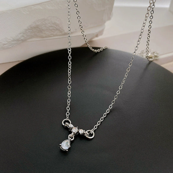 Alloy Snake Bone Chain Zircon Water Drop Pendant Necklace Punk Geometric Electroplated Design Unisex