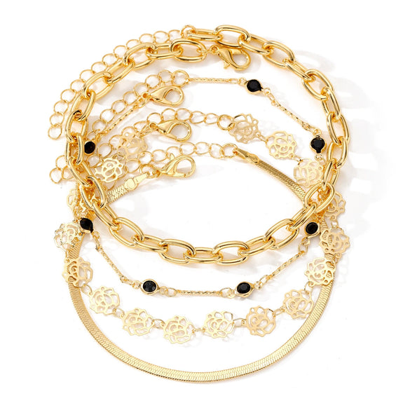 Alloy Snake Chain Flower Inlaid Artificial Gemstones And Semiprecious Stones Women's Anklet