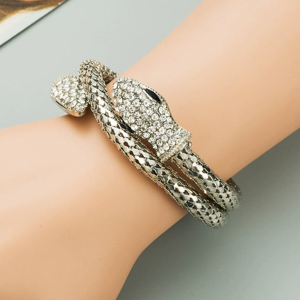 Alloy Snakeshaped Winding Bracelet Inlaid With Rhinestones Punk Style Jewelry For Men And Women
