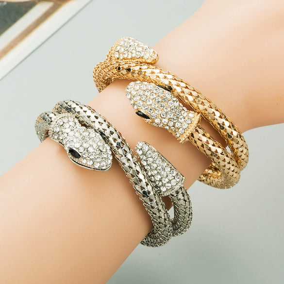 Alloy Snakeshaped Winding Bracelet Inlaid With Rhinestones Punk Style Jewelry For Men And Women