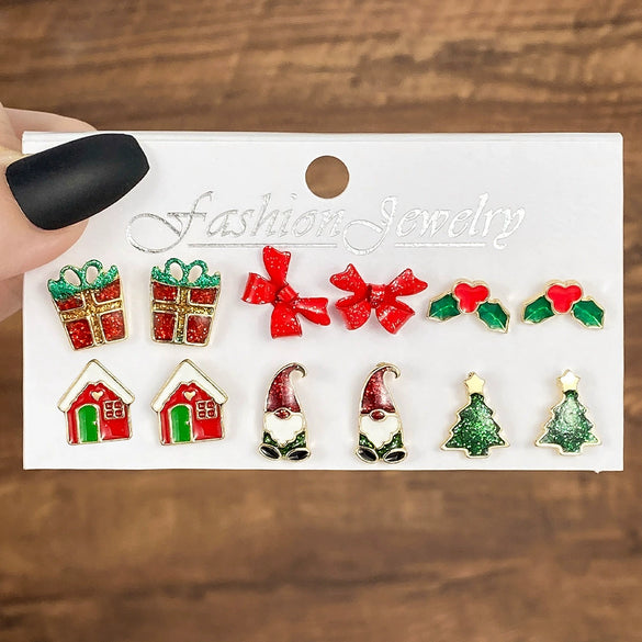 Alloy Snowflake Bell Geometric Oil Dripping Women's Earrings Set