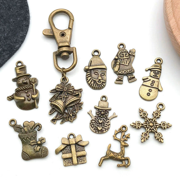 Alloy Snowman Christmas Tree Deer Snowflake Pendant Accessories Diy Earrings Electroplated Natural And Cartoon Style