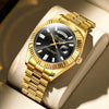 Alloy Solid Steel Band Automatic Hollow Fake Mechanical Couple Watches With Luminous Calendar Waterproof Round Dial Business Style