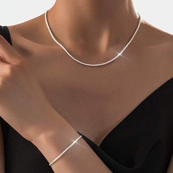 Alloy Sparkling Water Wave Chain Necklace Bracelet With Cross Crown Roman Numerals Pendant Electroplated Women's Jewelry