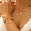 Alloy Sparkling Water Wave Chain Necklace Bracelet With Cross Crown Roman Numerals Pendant Electroplated Women's Jewelry