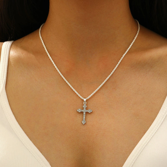 Alloy Sparkling Water Wave Chain Necklace Bracelet With Cross Crown Roman Numerals Pendant Electroplated Women's Jewelry