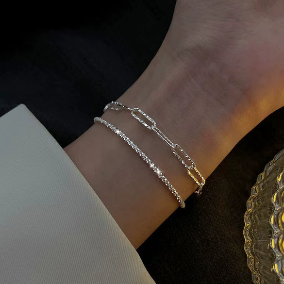 Alloy Sparkling Water Wave Chain Necklace Bracelet With Cross Crown Roman Numerals Pendant Electroplated Women's Jewelry