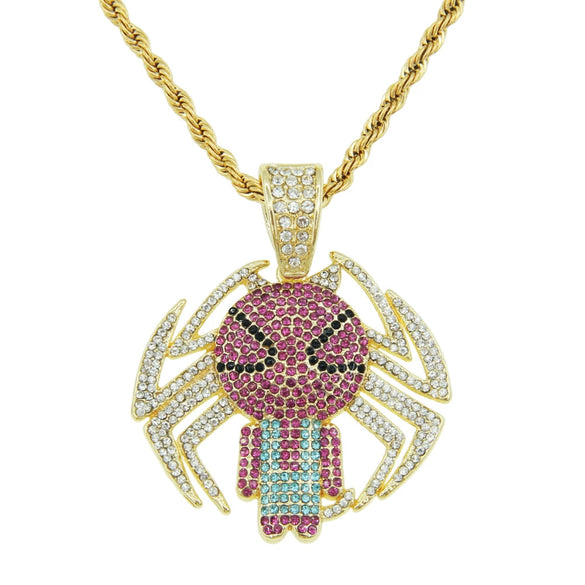 Alloy Spidershaped Diamond Pendant Necklace With Twist Chain Hiphop Style For Men And Women