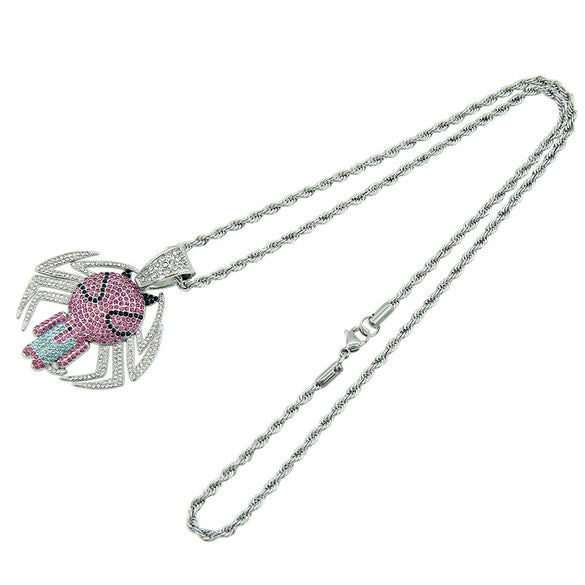 Alloy Spidershaped Diamond Pendant Necklace With Twist Chain Hiphop Style For Men And Women