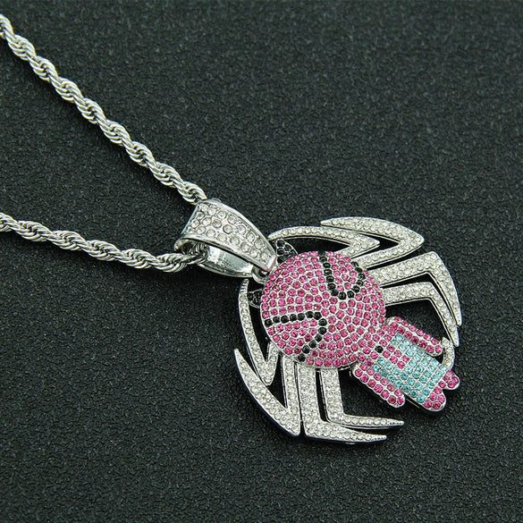 Alloy Spidershaped Diamond Pendant Necklace With Twist Chain Hiphop Style For Men And Women
