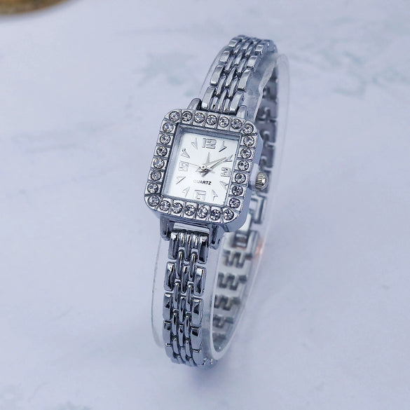 Alloy Square Bracelet Watch For Ladies Tweed Style Single Folding Buckle Rose Gold Buckle Ordinary Glass Mirror Spiral Crown