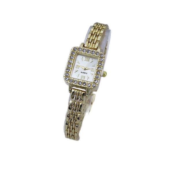 Alloy Square Bracelet Watch For Ladies Tweed Style Single Folding Buckle Rose Gold Buckle Ordinary Glass Mirror Spiral Crown
