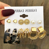 Alloy Square Geometric Electroplated Earrings Set With Vintage Pearl Card Design