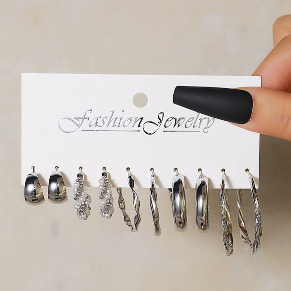 Alloy Square Geometric Electroplated Earrings Set With Vintage Pearl Card Design