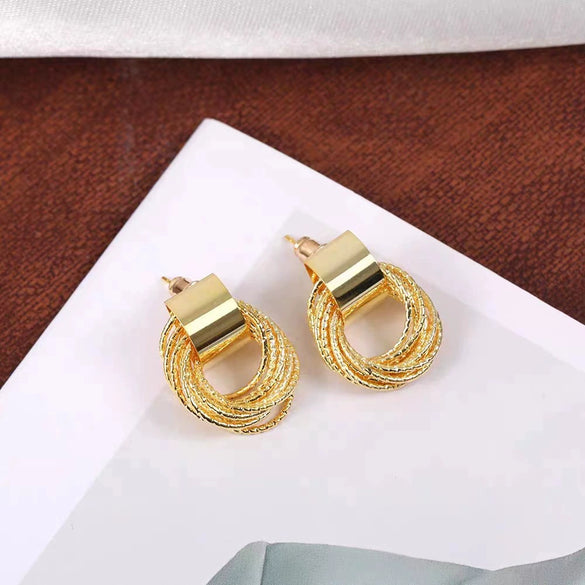 Alloy Square Geometric Electroplated Earrings Set With Vintage Pearl Card Design