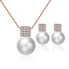 Alloy Square Pearl Jewelry Set With Diamond Inlaid For Women