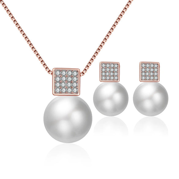 Alloy Square Pearl Jewelry Set With Diamond Inlaid For Women