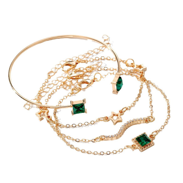 Alloy Square Star Snake Diamondencrusted Bracelet Set With Geometric Design For Women And Unisex