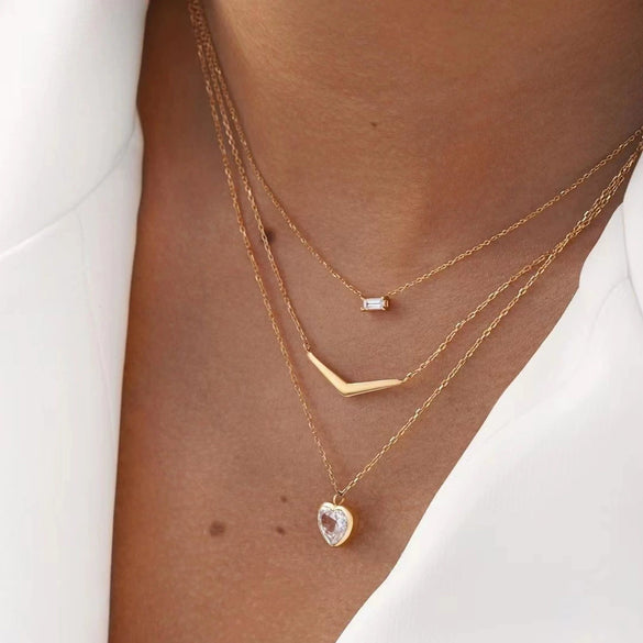 Alloy Stacked Butterfly Letter Love Clavicle Necklace With Heart Shape Geometric Animal Pattern And Diamond Design