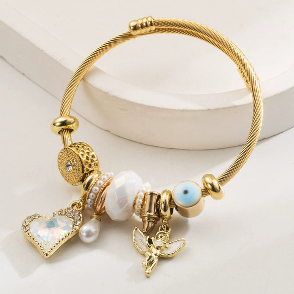 Alloy Stainless Steel Beaded Handmade Bracelet With Diamond Design Unisex