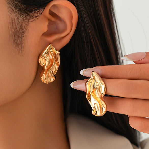 Alloy Stainless Steel Geometric Square Heart Pleated Electroplated Women's Earrings