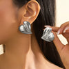 Alloy Stainless Steel Geometric Square Heart Pleated Electroplated Women's Earrings