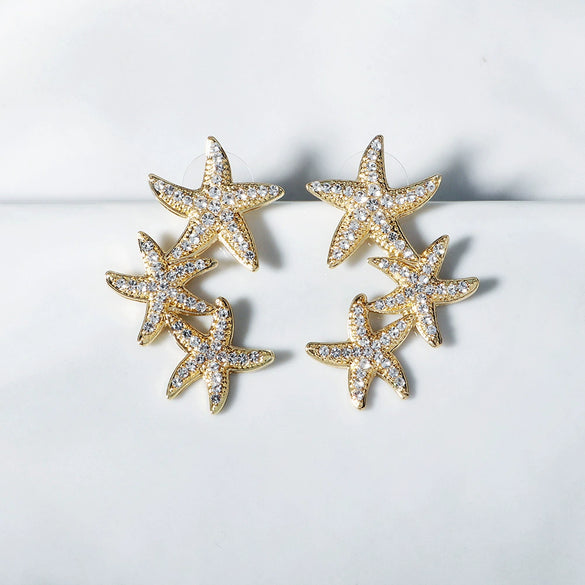 Alloy Starfish Diamond Earrings Trendy Jewelry For Women
