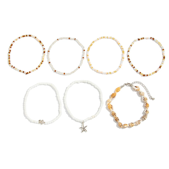 Alloy Starfish Pendant Shell Anklet Vacation Style Beaded Ankle Chain Set For Women
