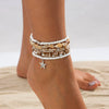 Alloy Starfish Pendant Shell Anklet Vacation Style Beaded Ankle Chain Set For Women