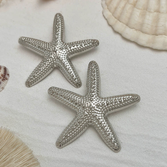 Alloy Starfish Shell Conch Earrings Minimalist Style Electroplated For Women