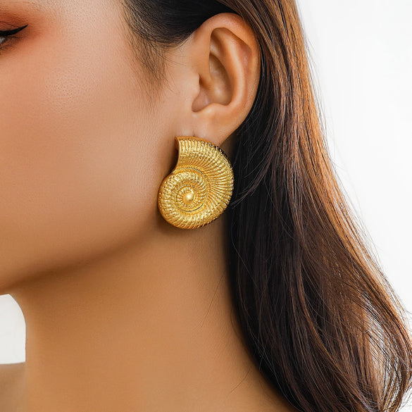 Alloy Starfish Shell Conch Earrings Minimalist Style Electroplated For Women