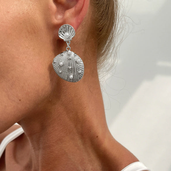 Alloy Starfish Shell Conch Earrings Minimalist Style Electroplated For Women