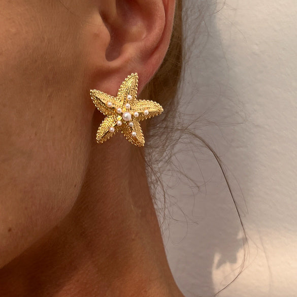 Alloy Starfish Shell Conch Earrings Minimalist Style Electroplated For Women