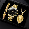Alloy Steel Rhinestone Inlaid Men's Watch Bracelet Lion Jewelry Set With Horseshoe Buckle