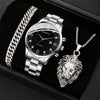 Alloy Steel Rhinestone Inlaid Men's Watch Bracelet Lion Jewelry Set With Horseshoe Buckle