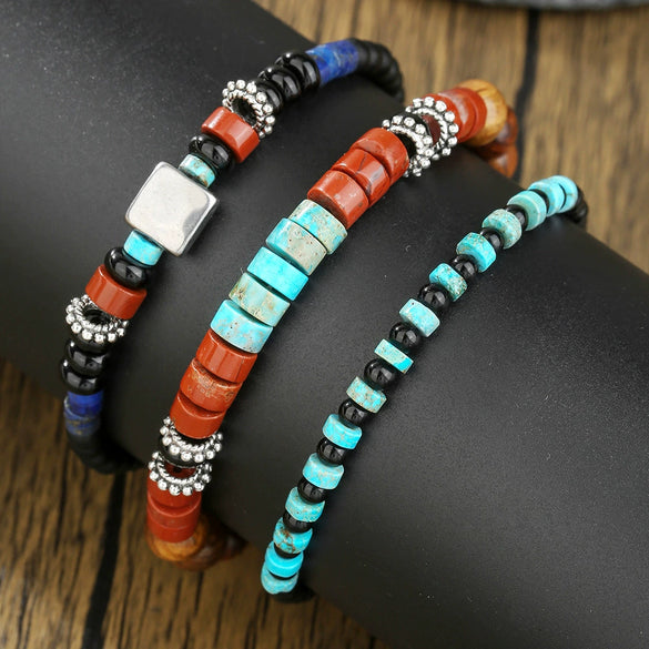 Alloy Stone Geometric Handmade Beaded Bracelet Unisex Retro Bohemian Style