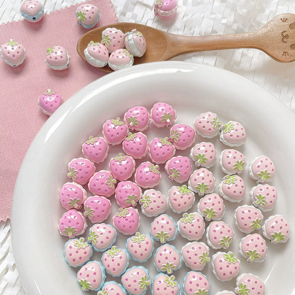 Alloy Strawberry Beads Electroplated Handpainted Diy Beading Material For Bracelet And Necklace