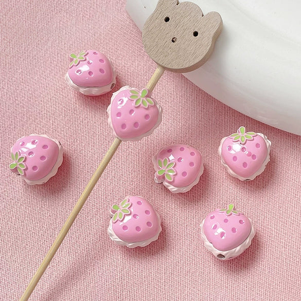 Alloy Strawberry Beads Electroplated Handpainted Diy Beading Material For Bracelet And Necklace